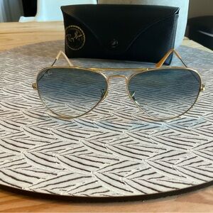 Ray-Ban Gold Frame Sunglasses with Blue Lenses (Case Included)